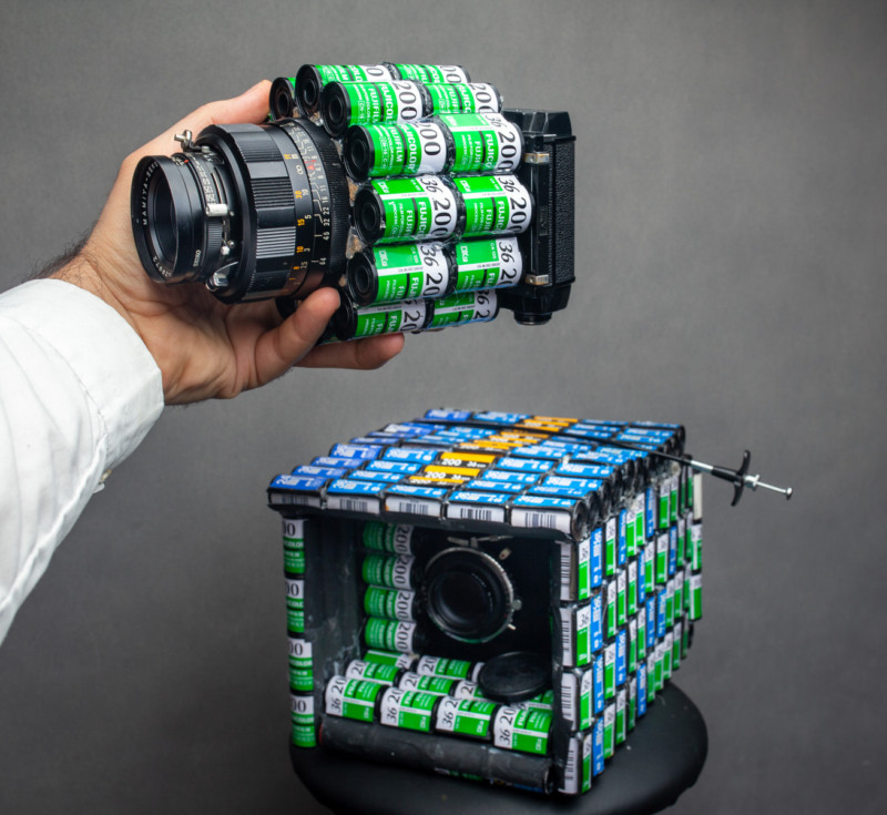 Estas cámaras de trabajo fueron hechas con latas de película de 35 mm.