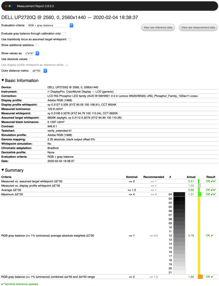 Verificación de calibración de fábrica de la Dell UP2720Q DisplayCAL