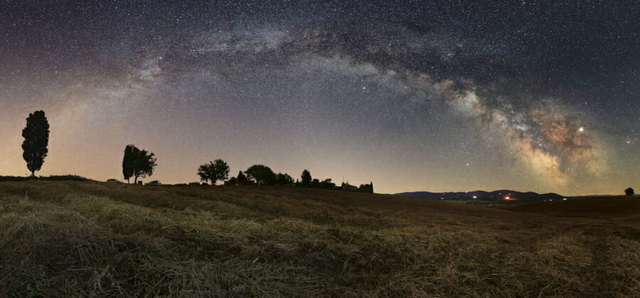 A tracked photo of a starry night landscape